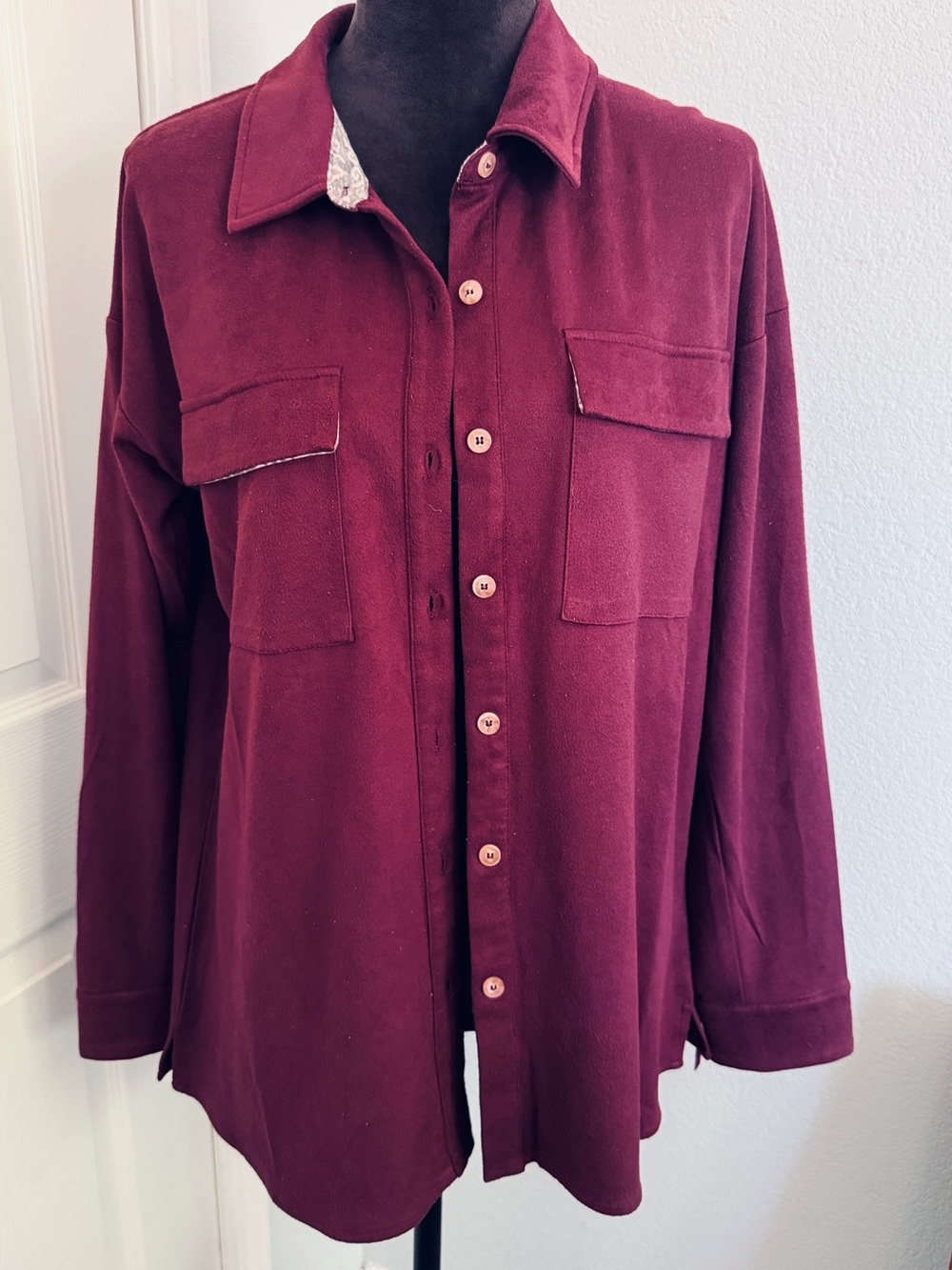 Wine Red Button-Up Shacket